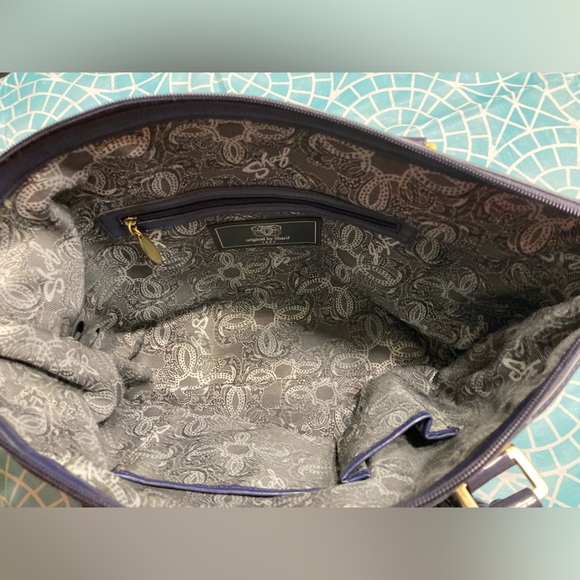 πTODAY***$39***Vintage Sharif navy leather purse w metallic snakeskin accents. - Picture 9 of 10